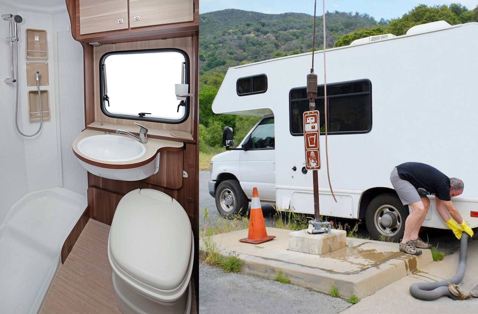 Portable RV/camper toilet and holding tank setup in Phoenix, Arizona